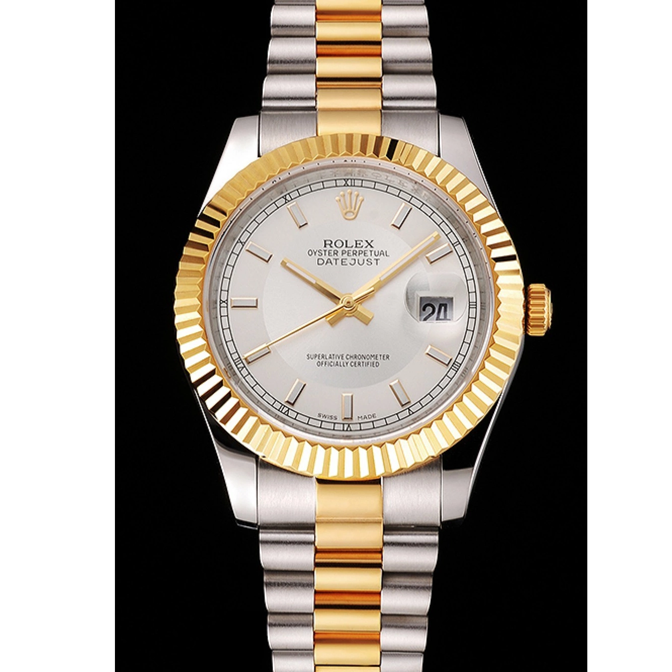 Best AAA Replica Sites White Tone Bracelet Dial Rolex Stainless Two Gold Case Datejust Bezel Gold Steel Swiss 0710